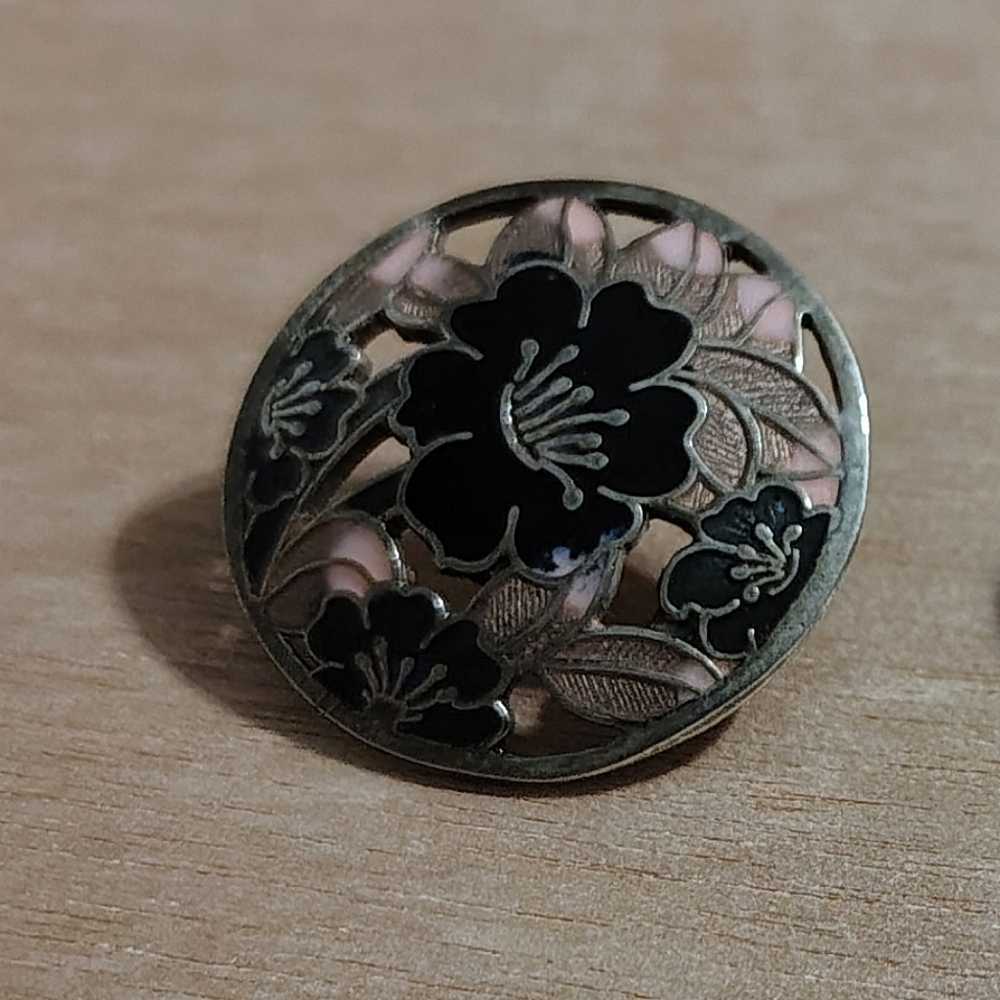Vtg Cloissanne Pink & Black Earrings - Picture 5 of 6